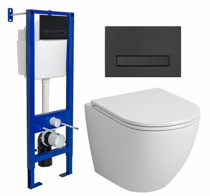 Комплект 3 в 1 инсталляция Berges Wasserhaus Atom Line 410 + Унитаз подвесной Grossman GR-4455S + кнопка черная