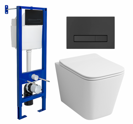 Комплект 3 в 1 инсталляция Berges Wasserhaus Atom Line 410 + Унитаз подвесной Grossman GR-4441S + кнопка черная