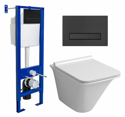 Комплект 3 в 1 инсталляция Berges Wasserhaus Atom Line 410 + Унитаз подвесной Grossman GR-4413S + кнопка черная