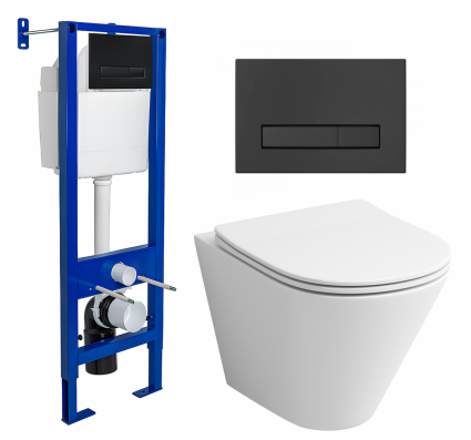 Комплект 3 в 1 инсталляция Berges Wasserhaus Atom Line 410 + Унитаз подвесной Grossman GR-4477S + кнопка черная