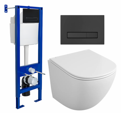 Комплект 3 в 1 инсталляция Berges Wasserhaus Atom Line 410 + Унитаз подвесной Owl 1975 Cirkel-H OWLT190302 + кнопка черная