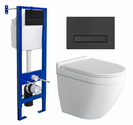 Комплект 3 в 1 инсталляция Berges Wasserhaus Atom Line 410 + Унитаз подвесной Owl 1975 Cirkel-H + кнопка черная