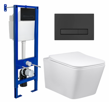 Комплект 3 в 1 инсталляция Berges Wasserhaus Atom Line 410 + Унитаз Vincea Q-Line VT1-12 + кнопка черная