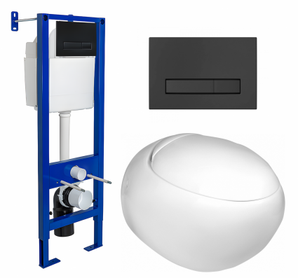 Комплект 3 в 1 инсталляция Berges Wasserhaus Atom Line 410 + Подвесной унитаз WeltWasser Jeckenbach + кнопка черная
