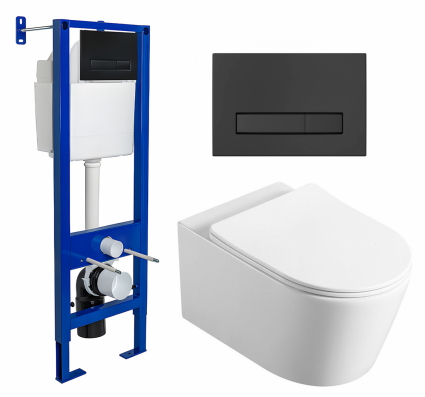 Комплект 3 в 1 инсталляция Berges Wasserhaus Atom Line 410 + Унитаз Vincea Cute VT1-24 + кнопка черная