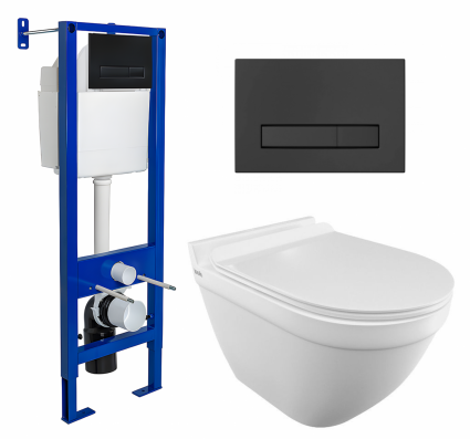 Комплект 3 в 1 инсталляция Berges Wasserhaus Atom Line 410 + Унитаз подвесной Iddis Cloud CLORDSEi25 + кнопка черная