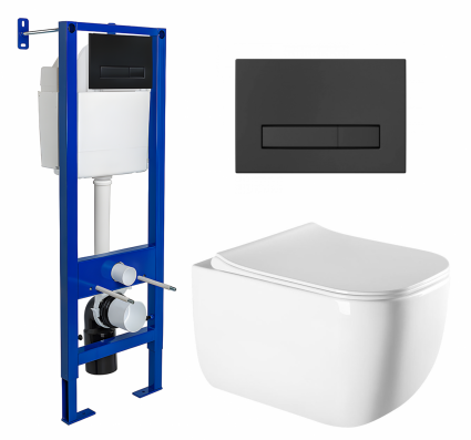 Комплект 3 в 1 инсталляция Berges Wasserhaus Atom Line 410 + Унитаз подвесной Vincea Form VT1-35 + кнопка черная