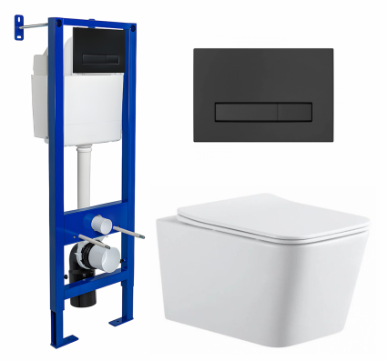 Комплект 3 в 1 инсталляция Berges Wasserhaus Atom Line 410 + Подвесной унитаз SinteSi BALTI + кнопка черная