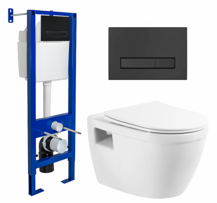 Комплект 3 в 1 инсталляция Berges Wasserhaus Atom Line 410 + Унитаз подвесной BelBagno Loto BB070CHR/SC + кнопка черная