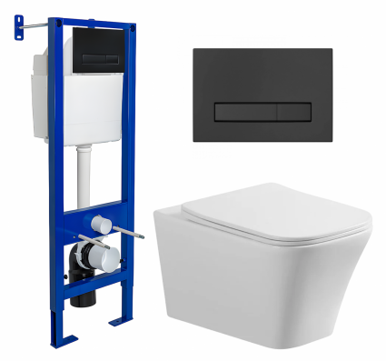 Комплект 3 в 1 инсталляция Berges Wasserhaus Atom Line 410 + Унитаз подвесной Vincea Cool VT1-210 + кнопка черная