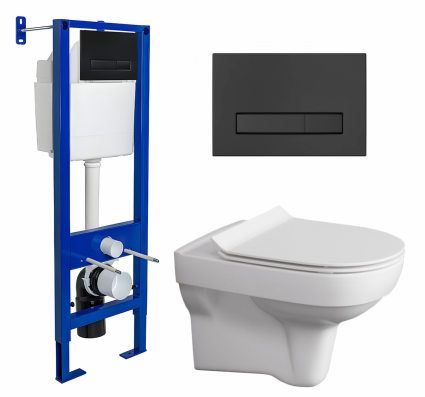 Комплект 3 в 1 инсталляция Berges Wasserhaus Atom Line 410 + Унитаз подвесной Cersanit City New + кнопка черная
