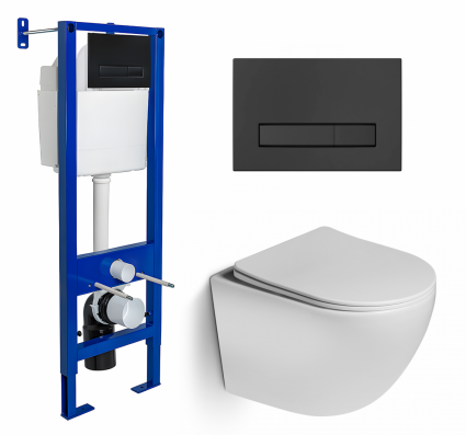 Комплект 3 в 1 инсталляция Berges Wasserhaus Atom Line 410 + Унитаз подвесной SantiLine SL-5005 + кнопка черная