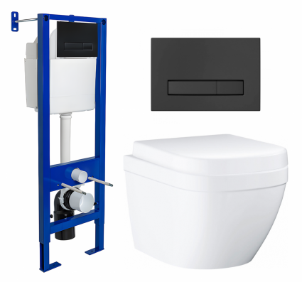 Комплект 3 в 1 инсталляция Berges Wasserhaus Atom Line 410 + Унитаз подвесной Grohe Euro Ceramic 39206000 + кнопка черная