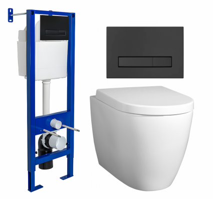 Комплект 3 в 1 инсталляция Berges Wasserhaus Atom Line 410 + Унитаз подвесной BelBagno Marino + кнопка черная