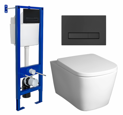 Комплект 3 в 1 инсталляция Berges Wasserhaus Atom Line 410 + Унитаз подвесной BelBagno Albano BB120CHR + кнопка черная