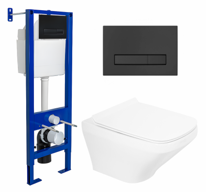 Комплект 3 в 1 инсталляция Berges Wasserhaus Atom Line 410 + Унитаз подвесной BelBagno Sela BB3201CHR + кнопка черная