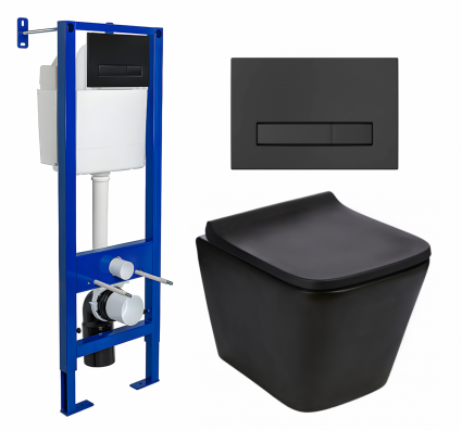 Комплект 3 в 1 инсталляция Berges Wasserhaus Atom Line 410 + Подвесной унитаз WeltWasser Gelbach 043 MT-BL + кнопка черная