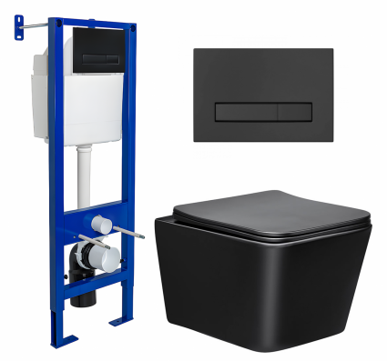 Комплект 3 в 1 инсталляция Berges Wasserhaus Atom Line 410 + Унитаз Vincea Q-Line VT1-12MB + кнопка черная