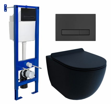Комплект 3 в 1 инсталляция Berges Wasserhaus Atom Line 410 + Унитаз подвесной Esbano Garcia + кнопка черная