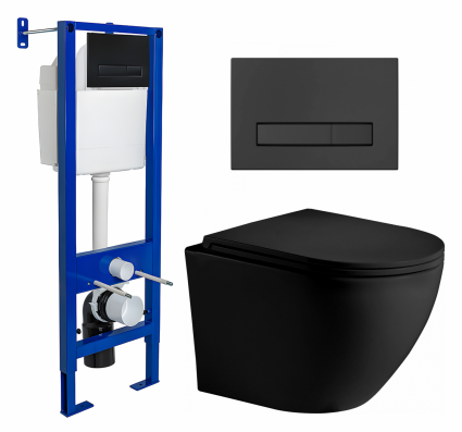 Комплект 3 в 1 инсталляция Berges Wasserhaus Atom Line 410 + Унитаз подвесной Weltwasser WW Merzbach 043 MT-BL + кнопка черная