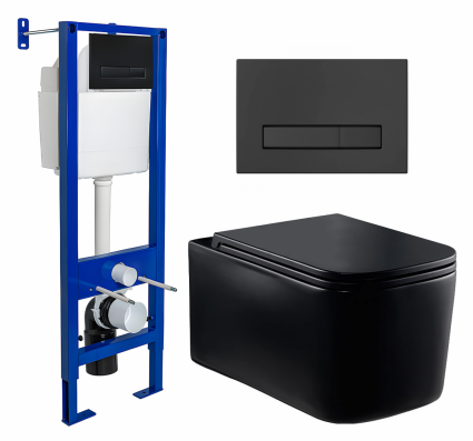 Комплект 3 в 1 инсталляция Berges Wasserhaus Atom Line 410 + Унитаз Vincea Ultra Rimless VT1-32MB + кнопка черная
