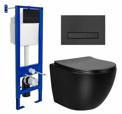 Комплект 3 в 1 инсталляция Berges Wasserhaus Atom Line 410 + Унитаз Vincea Globo VT1-14SMB + кнопка черная