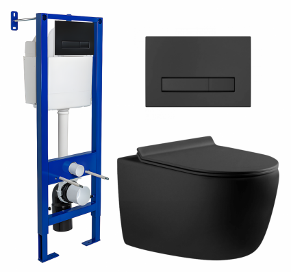 Комплект 3 в 1 инсталляция Berges Wasserhaus Atom Line 410 + Унитаз подвесной Aquanet Cetus 287008 + кнопка черная