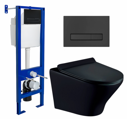 Комплект 3 в 1 инсталляция Berges Wasserhaus Atom Line 410 + Унитаз подвесной Esbano Aster ESUPASTEBM + кнопка черная