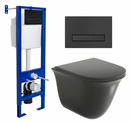 Комплект 3 в 1 инсталляция Berges Wasserhaus Atom Line 410 + Унитаз подвесной Grossman GR-4412BMS + кнопка черная