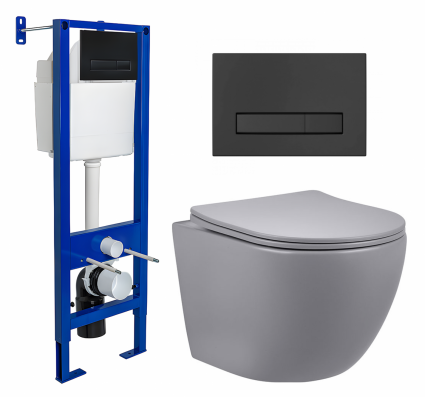 Комплект 3 в 1 инсталляция Berges Wasserhaus Atom Line 410 + Унитаз подвесной Vincea Globo VT1-14SMG + кнопка черная