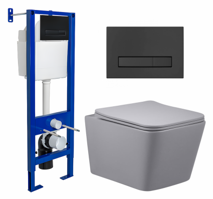 Комплект 3 в 1 инсталляция Berges Wasserhaus Atom Line 410 + Унитаз подвесной Vincea Q-Line VT1-12MG + кнопка черная