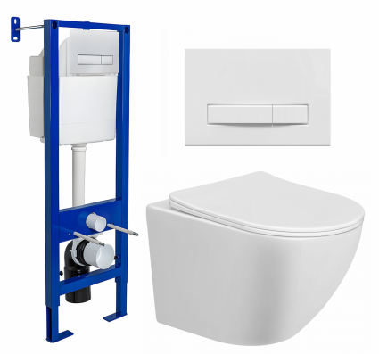 Комплект 3 в 1 инсталляция Berges Wasserhaus Atom Line 410 + Унитаз подвесной Taliente Amato AM25010 + кнопка белая
