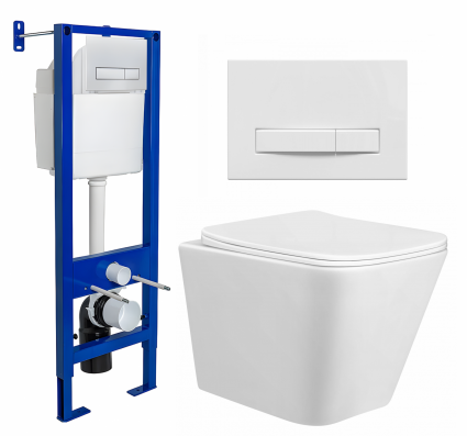 Комплект 3 в 1 инсталляция Berges Wasserhaus Atom Line 410 + Унитаз подвесной Taliente Correto CR25200 + кнопка белая