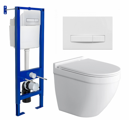 Комплект 3 в 1 инсталляция Berges Wasserhaus Atom Line 410 + Унитаз подвесной Grossman GR-4483S + кнопка белая