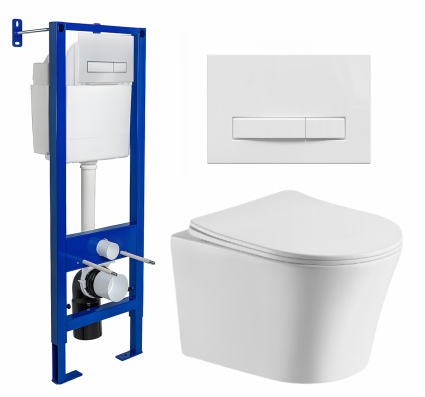 Комплект 3 в 1 инсталляция Berges Wasserhaus Atom Line 410 + Подвесной унитаз CeruttiSpa Adige Aria CT7837 + кнопка белая