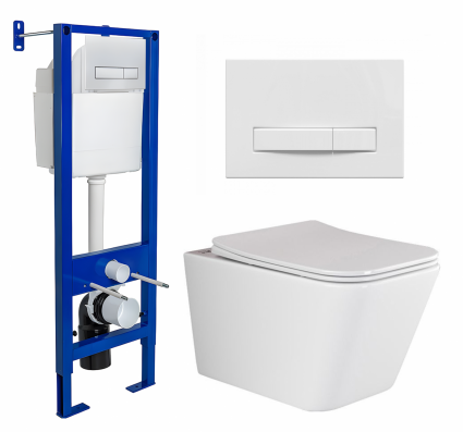 Комплект 3 в 1 инсталляция Berges Wasserhaus Atom Line 410 + Унитаз подвесной Ceramica Nova Metric Rimless CN3007 + кнопка белая