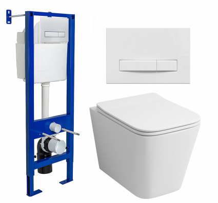 Комплект 3 в 1 инсталляция Berges Wasserhaus Atom Line 410 + Унитаз подвесной Grossman GR-4441S + кнопка белая