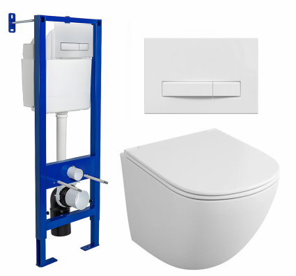 Комплект 3 в 1 инсталляция Berges Wasserhaus Atom Line 410 +  Унитаз подвесной Owl 1975 Cirkel-H OWLT190302 + кнопка белая