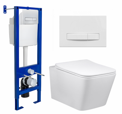 Комплект 3 в 1 инсталляция Berges Wasserhaus Atom Line 410 + Унитаз Vincea Q-Line VT1-12 + кнопка белая