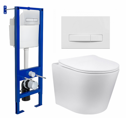 Комплект 3 в 1 инсталляция Berges Wasserhaus Atom Line 410 + Унитаз Vincea Piatti VT1-11 + кнопка белая