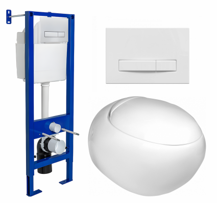 Комплект 3 в 1 инсталляция Berges Wasserhaus Atom Line 410 + Подвесной унитаз WeltWasser Jeckenbach + кнопка белая