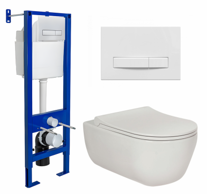 Комплект 3 в 1 инсталляция Berges Wasserhaus Atom Line 410 + Унитаз подвесной Berges Wasserhaus Ego XL 082118 + кнопка белая