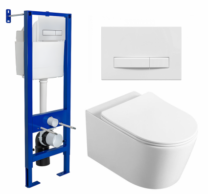 Комплект 3 в 1 инсталляция Berges Wasserhaus Atom Line 410 + Унитаз Vincea Cute VT1-24 + кнопка белая