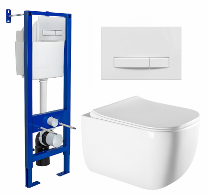 Комплект 3 в 1 инсталляция Berges Wasserhaus Atom Line 410 + Унитаз подвесной Vincea Form VT1-35 + кнопка белая