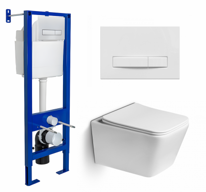 Комплект 3 в 1 инсталляция Berges Wasserhaus Atom Line 410 + Унитаз подвесной SantiLine SL-5007 + кнопка белая