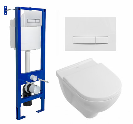 Комплект 3 в 1 инсталляция Berges Wasserhaus Atom Line 410 + Унитаз подвесной Villeroy & Boch O Novo Directflush + кнопка белая