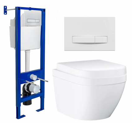 Комплект 3 в 1 инсталляция Berges Wasserhaus Atom Line 410 + Унитаз подвесной Grohe Euro Ceramic 39206000 + кнопка белая