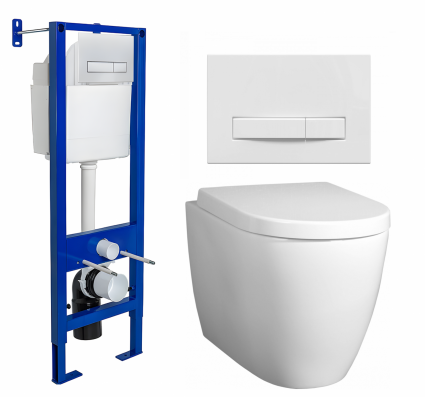 Комплект 3 в 1 инсталляция Berges Wasserhaus Atom Line 410 + Унитаз подвесной BelBagno Marino + кнопка белая