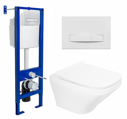 Комплект 3 в 1 инсталляция Berges Wasserhaus Atom Line 410 + Унитаз подвесной BelBagno Sela BB3201CHR + кнопка белая