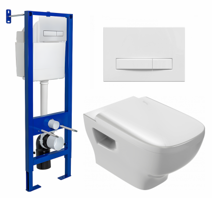 Комплект 3 в 1 инсталляция Berges Wasserhaus Atom Line 410 + Унитаз подвесной Jacob Delafon Struktura EDE102-00 + кнопка белая